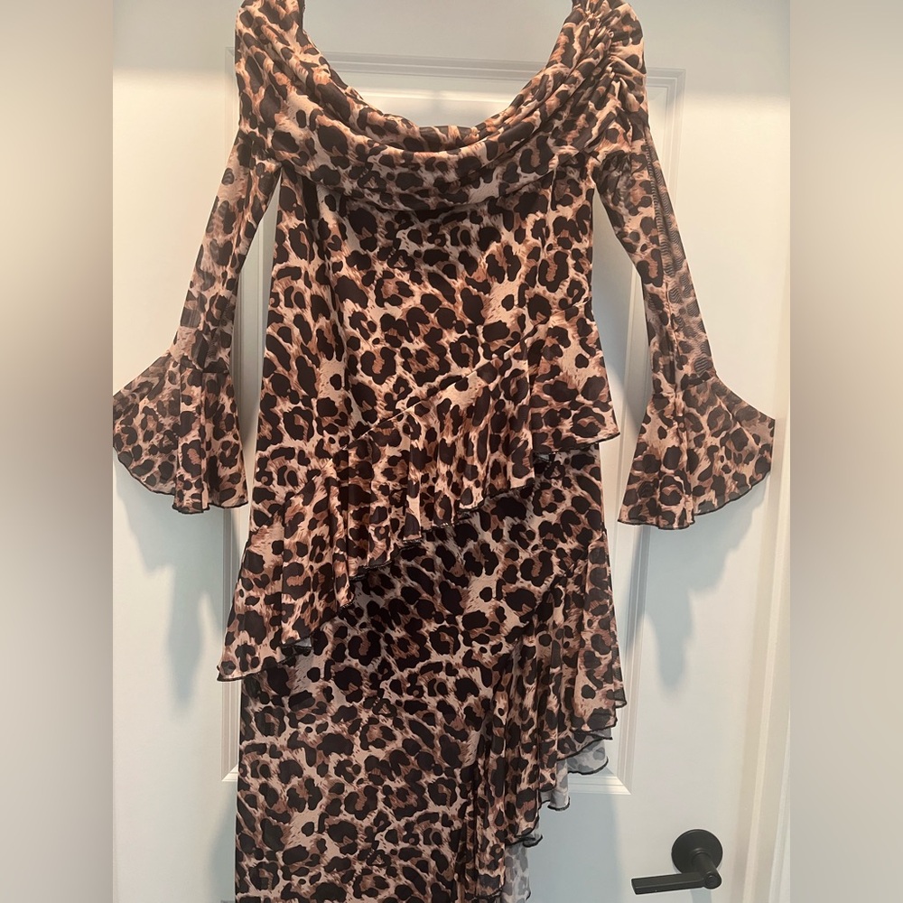 Leopard Print Women's Asymmetrical Dress - Picture 6 of 6